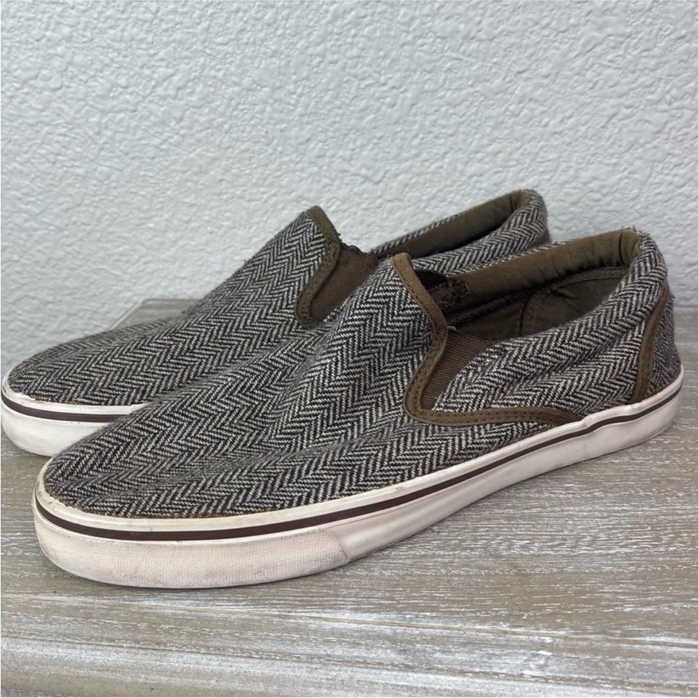 Bed Stu Slide On Sneakers Herringbone Brown Tan Skate Academia 8.5